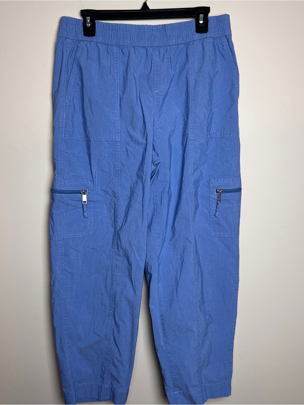 Chico's Light Blue Cargo Pull-On Pants size 15 zip side pockets